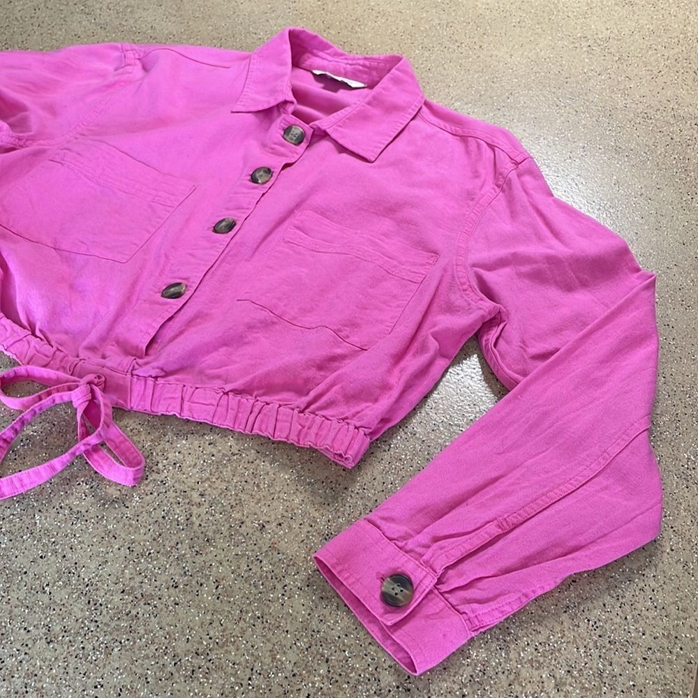 Barbiecore Bubblegum Pink Linen Blend Pullover Shirt / Shacket - Picture 6 of 16